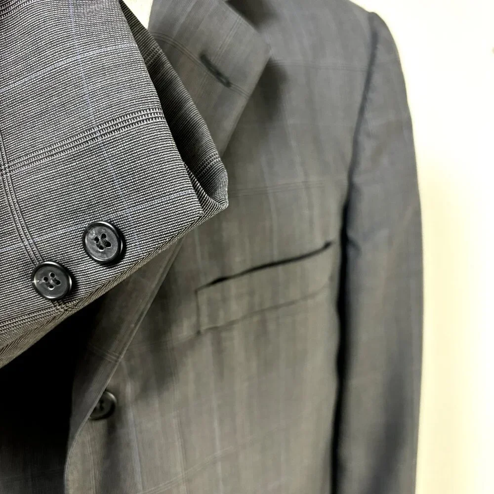 Brooks Brother Men's Sport Coat Blazer Size 41L Windowpane Gray Blue Suit Jacket